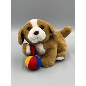 Vintage Lemonwood Asia Dog Puppy Pup Brown White Playing W/ Ball Plush 10”